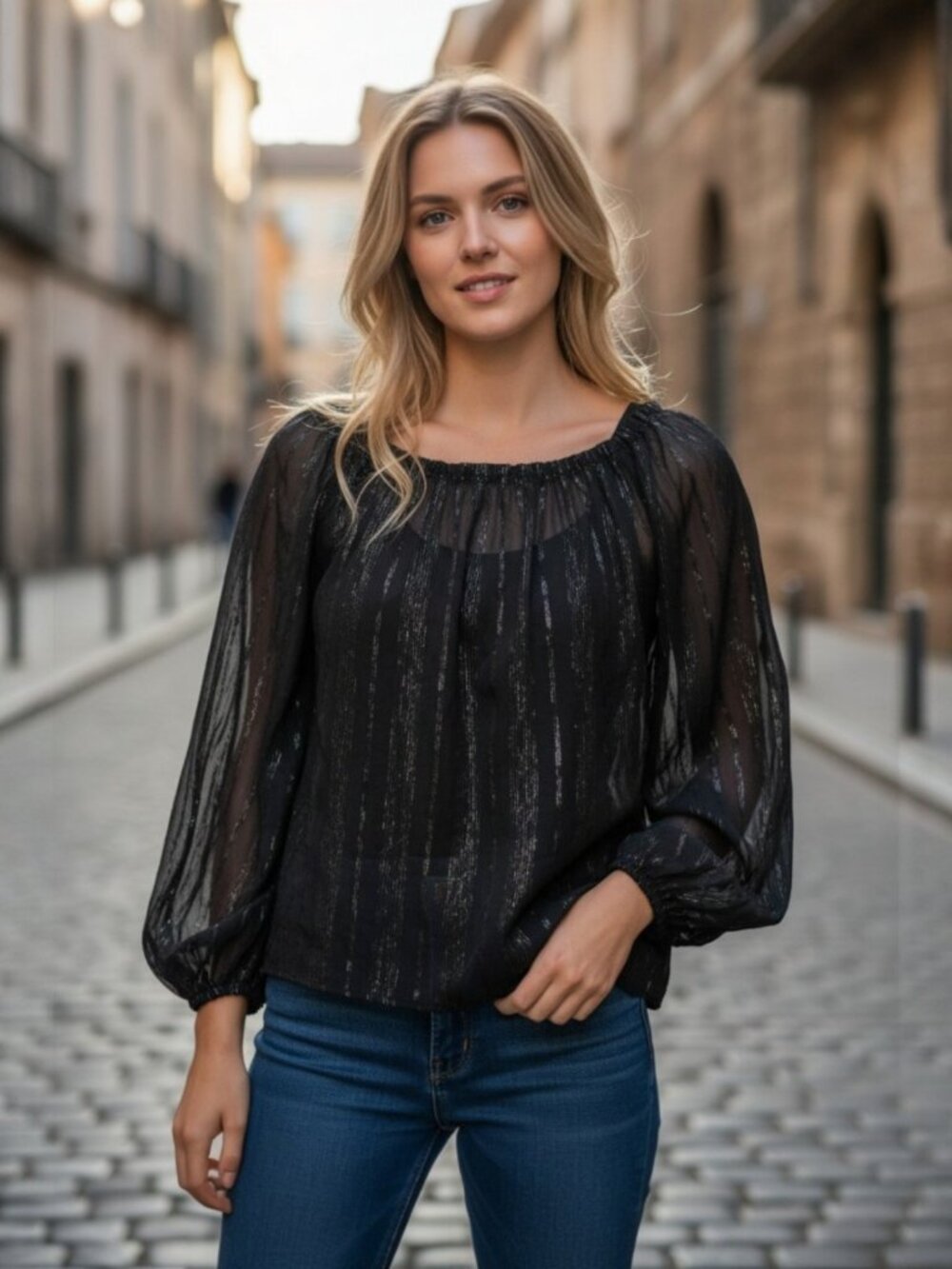 Emilee Silk Blouse by Lilly Pulitzer - Off-the-Shoulder - Stylish Long Sleeve